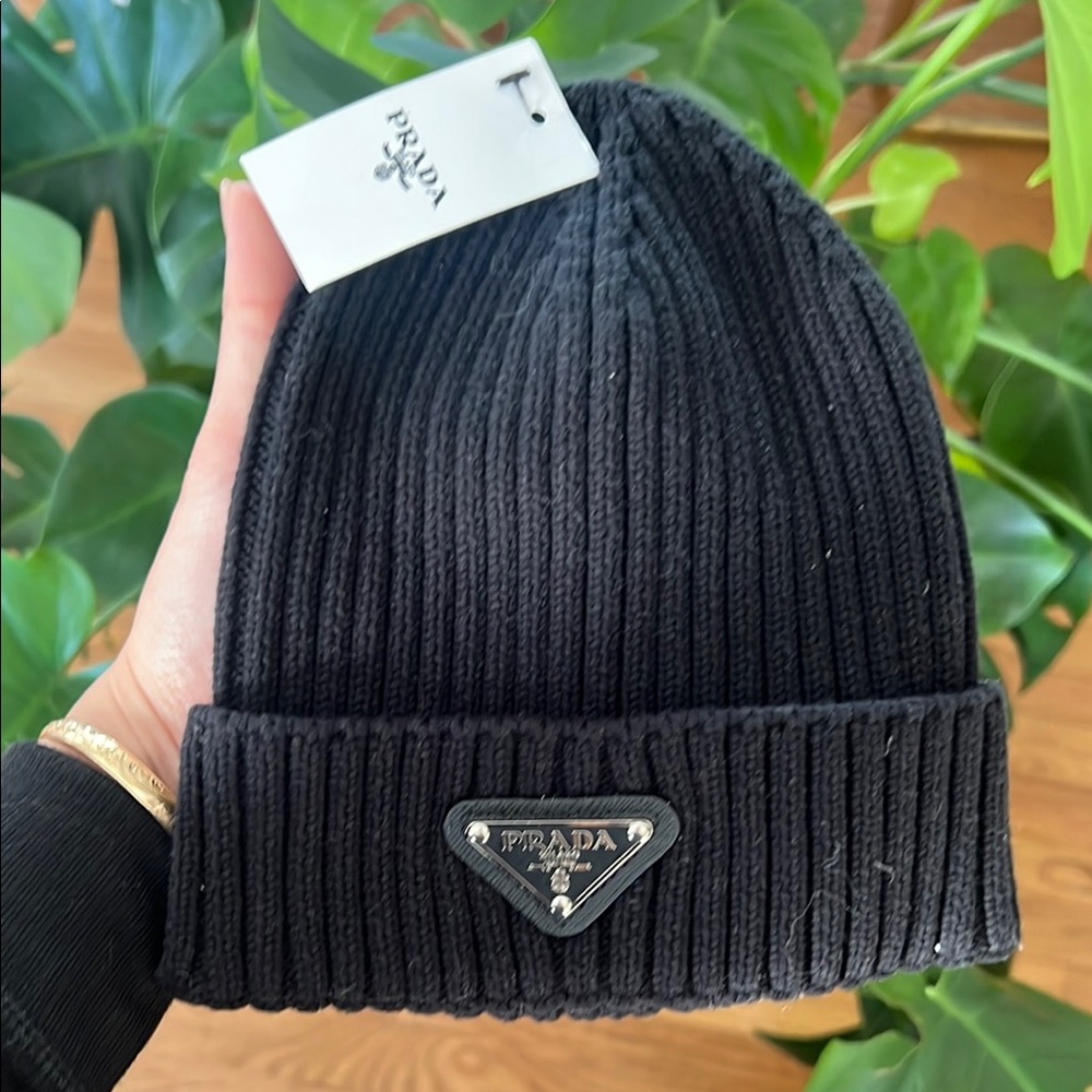 Prada Black Ribbed Beanie